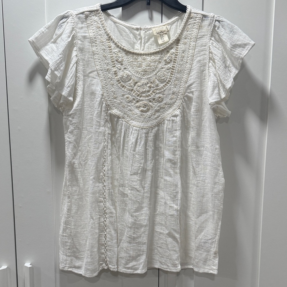 Nicole Miller Artelier White Embroidered Women's Top